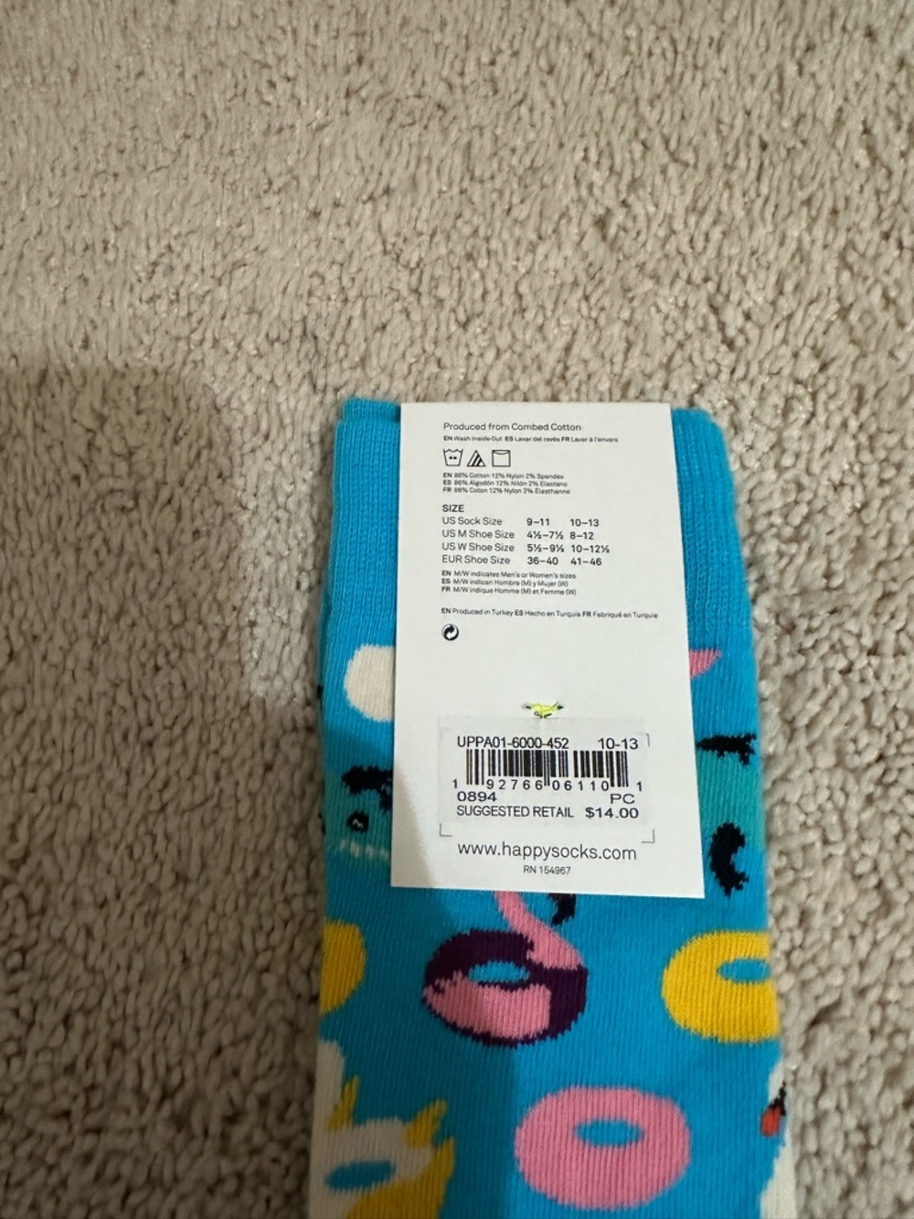 Happy Socks Turquoise Donut & Paw Crew Socks with Pink and Yellow Accents